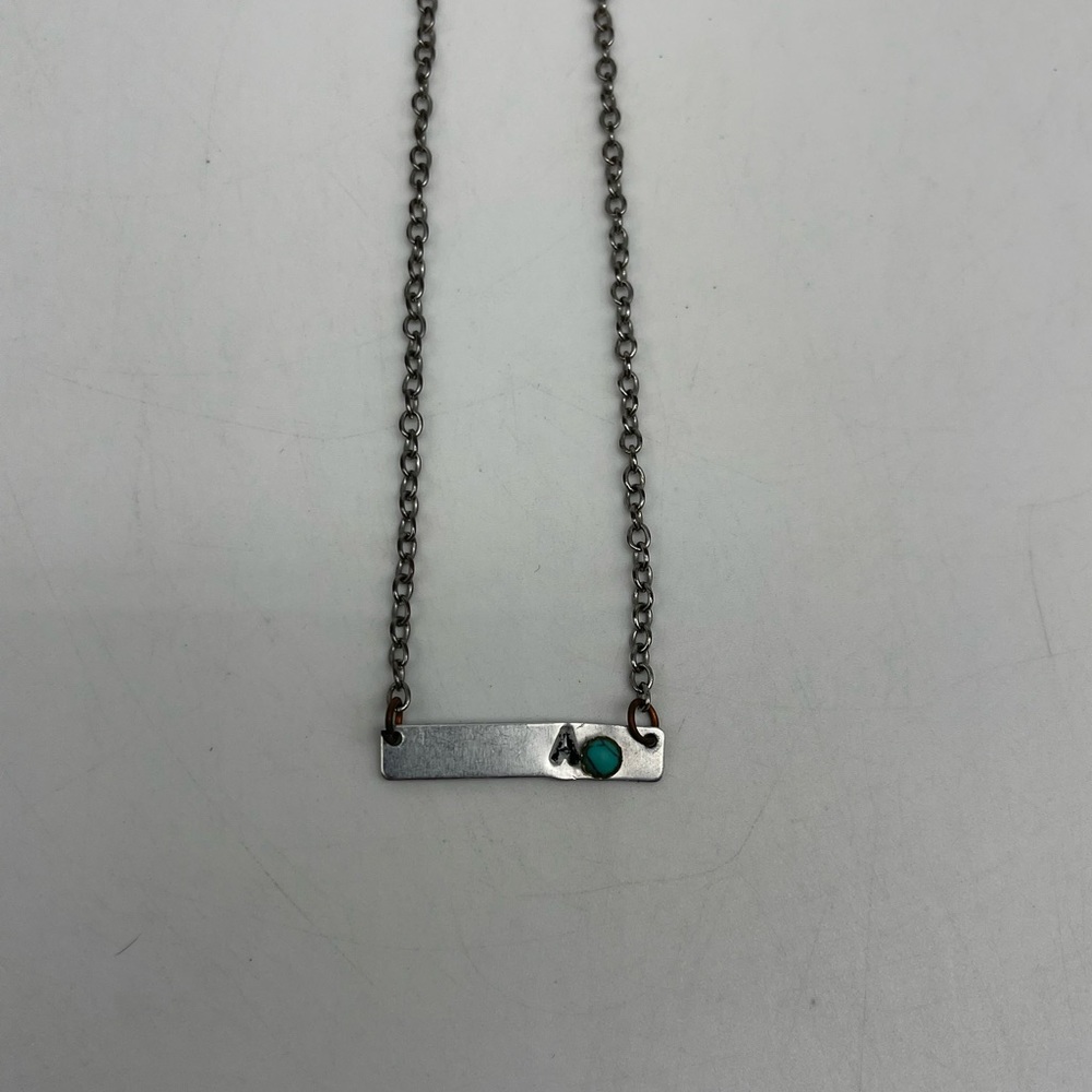 Letter A bar necklace with turquoise detail